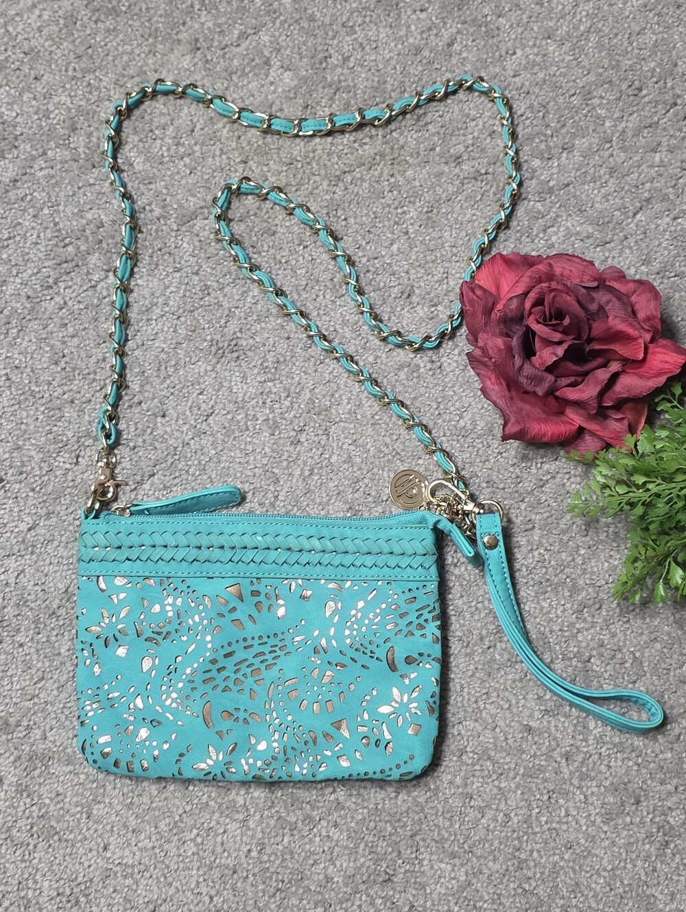 Big Buddah Bag Western Crossbody Teal and Gold Color Purse